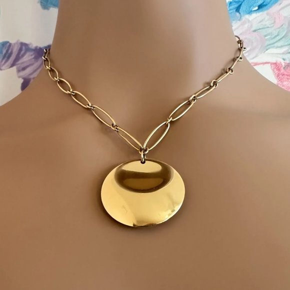Authentic! Tiffany & Co Peretti 18k Yellow Gold 30mm Disc Pendant Necklace - Picture 11 of 12